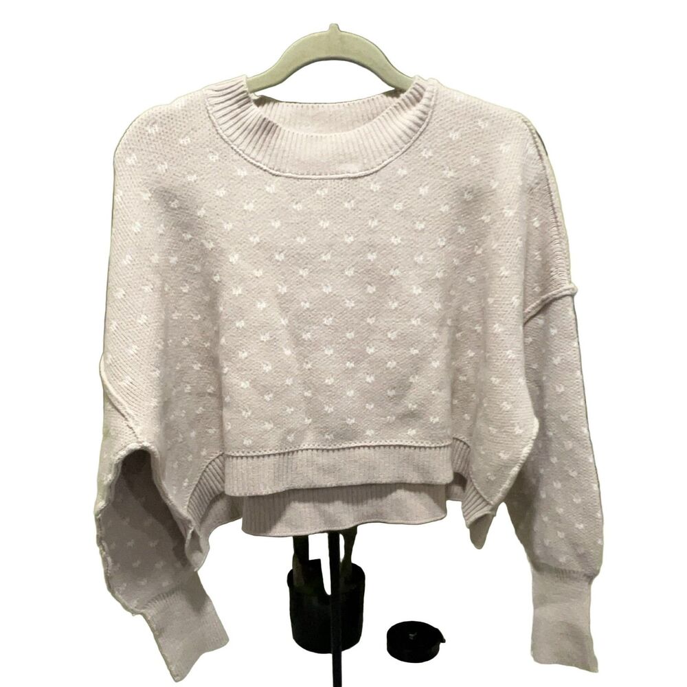 Free People Easy Street Crop Sweater Women's S Beige Ribbed Pullover
